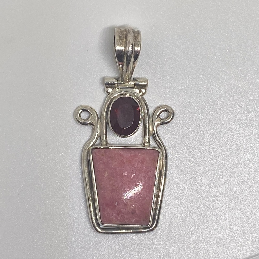 Pink and Red Stones Sterling Silver Pendant 925 - Picture 6 of 8